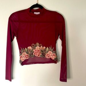 Maroon and Gold Floral Top